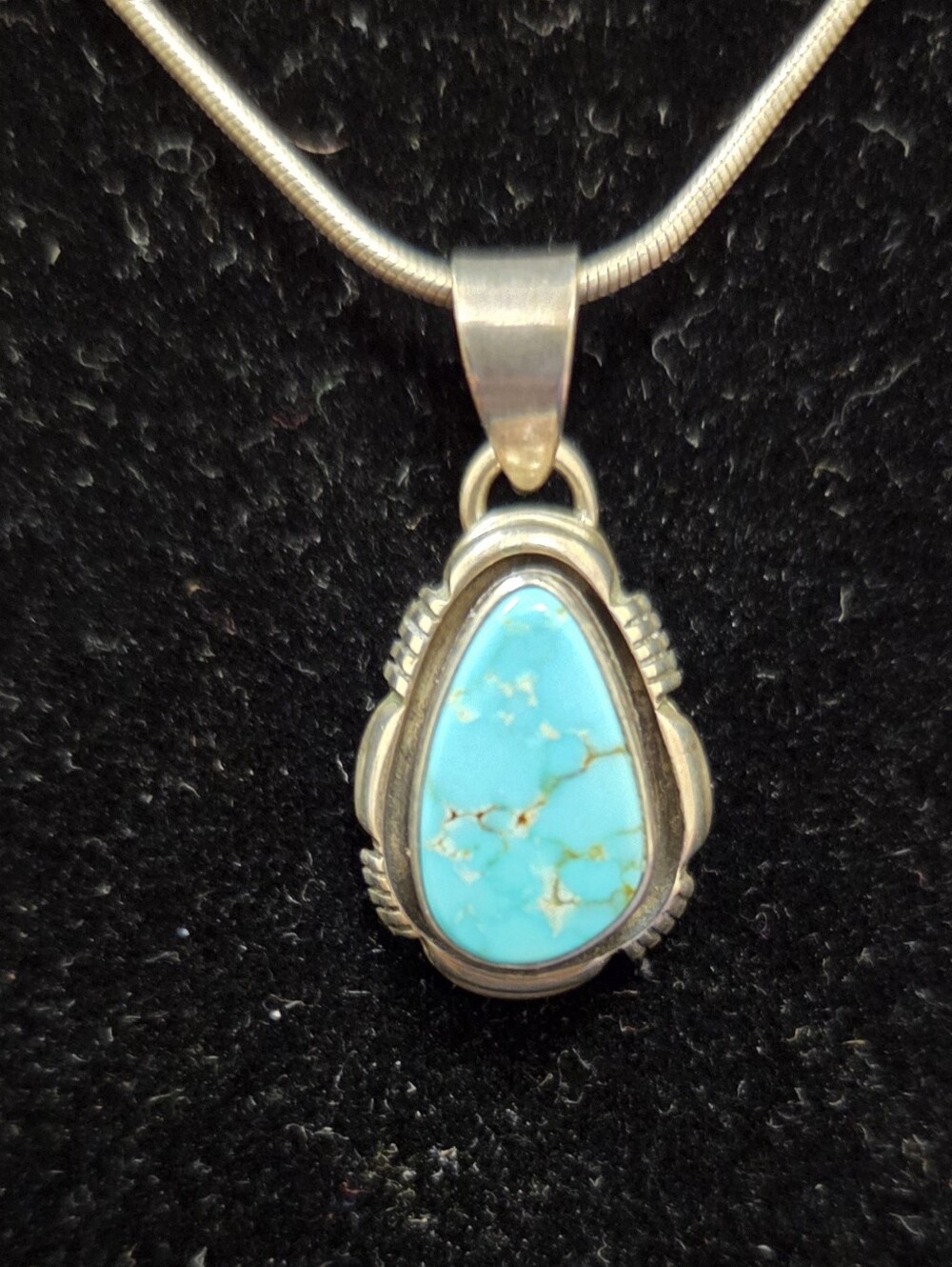 L. Yazzie Navajo Sterling Silver Turquoise Pendant Necklace